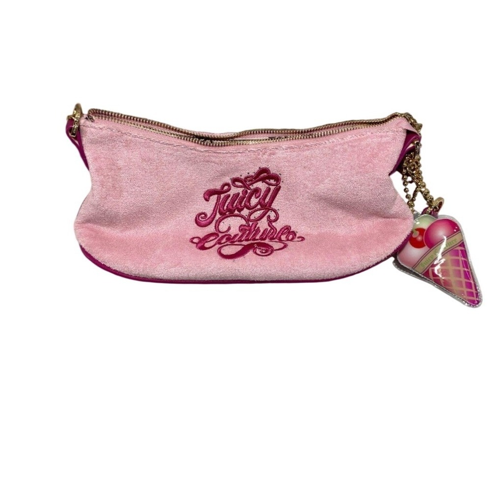 Juicy Couture Pink Velour Shoulder Bag Ice Cream Charm Y2K Baguette Purse